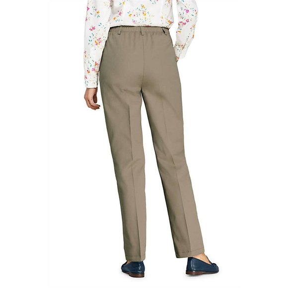 NWT LANDS' END 7 DAY ELASTIC BACK COMFORT WAIST PANTS KHAKI 8P (PETITE) - Picture 2 of 7